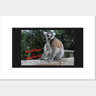 Ring-tailed lemur - Merry Christmas & Happy New Year Posters and Art